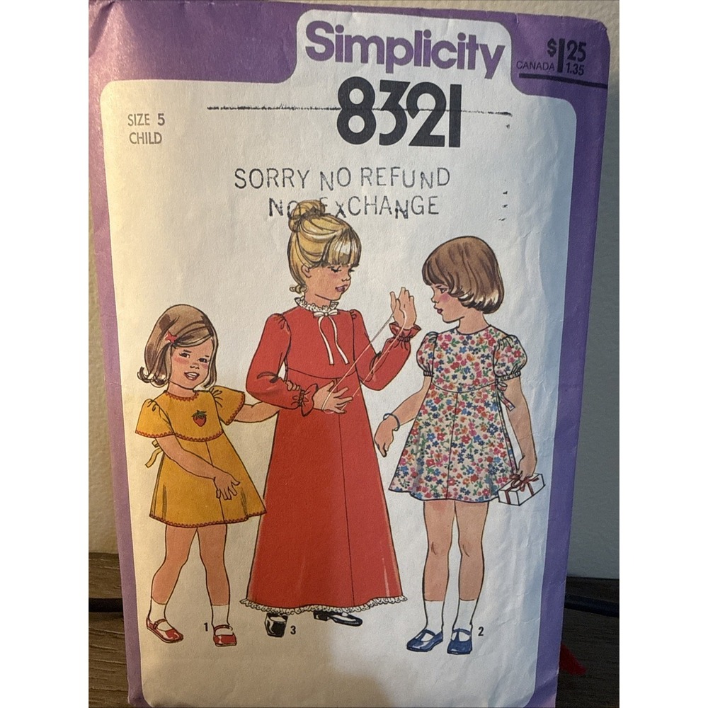 Vintage 1977 Simplicity Pattern 8321 Childs Dress‎ Size 5 Cut & All Pieces There